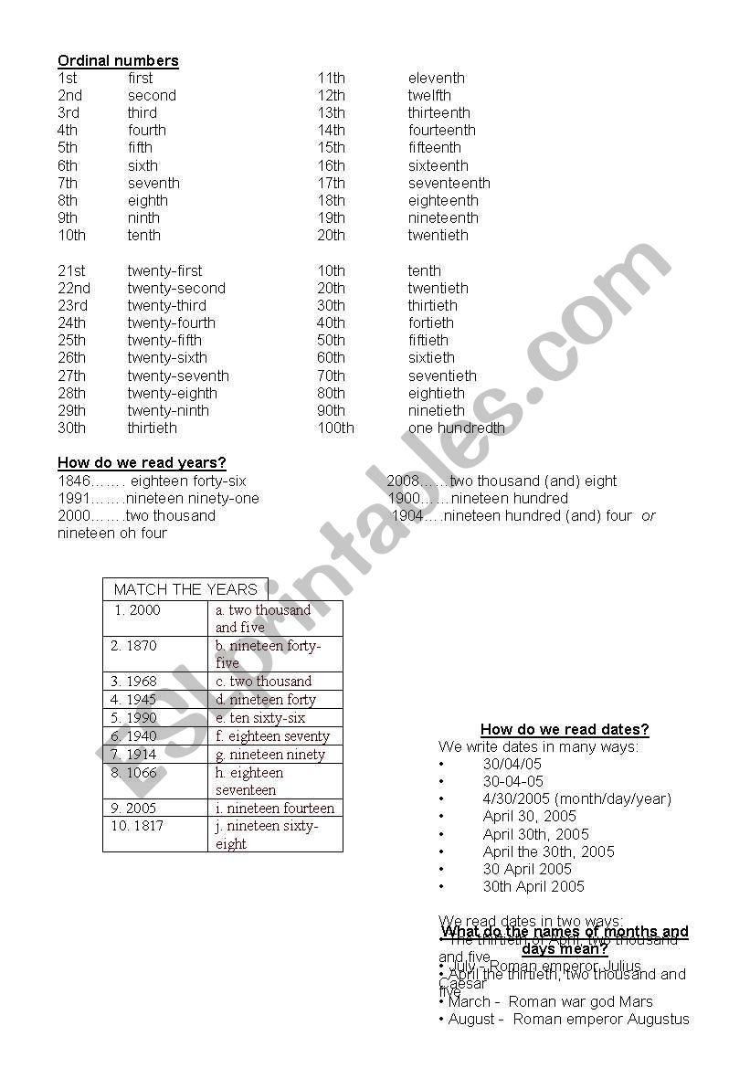 DATES worksheet