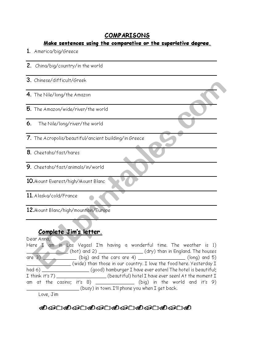 comparisons worksheet