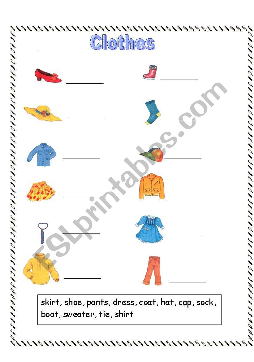 Clothes worksheet