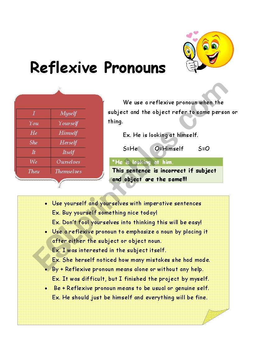 Reflexive And Reciprocal Pronouns ESL Worksheet By Karolina22