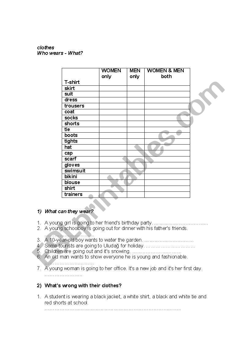 clothes worksheet