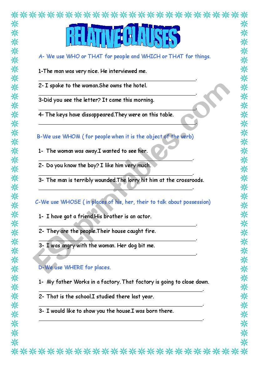 Relative Clauses worksheet