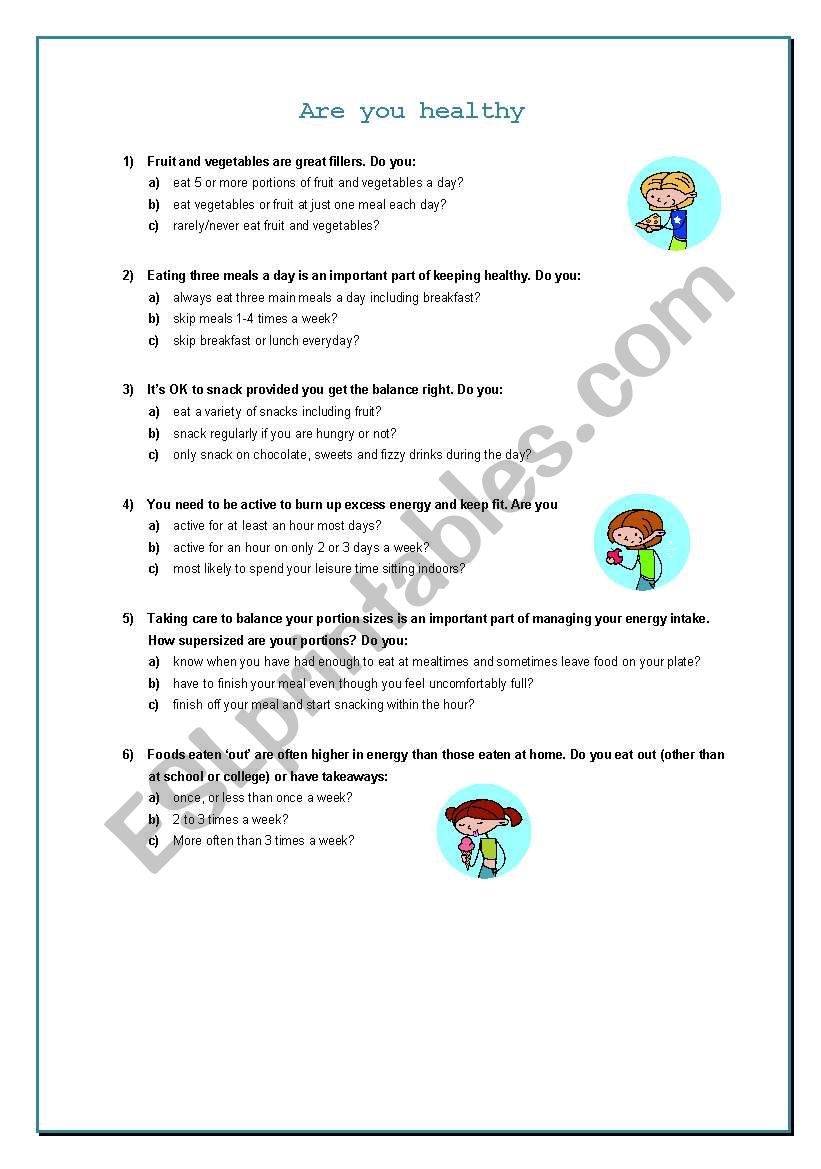 Are you healthy? worksheet