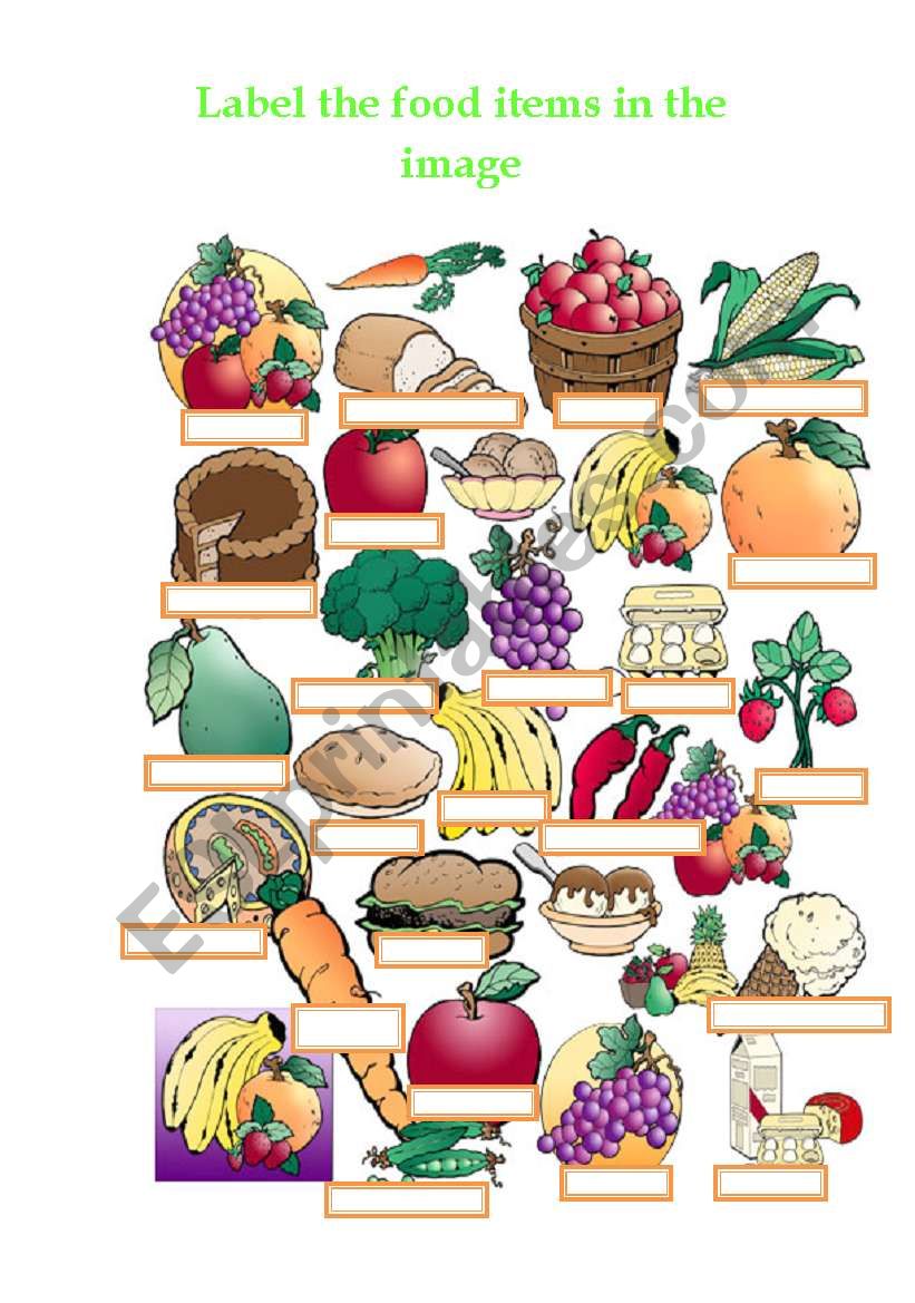 food items labels worksheet