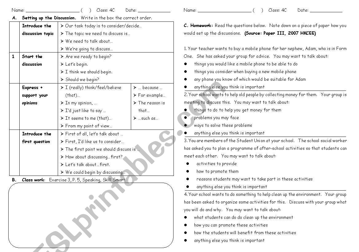 soeaking and discussion worksheet