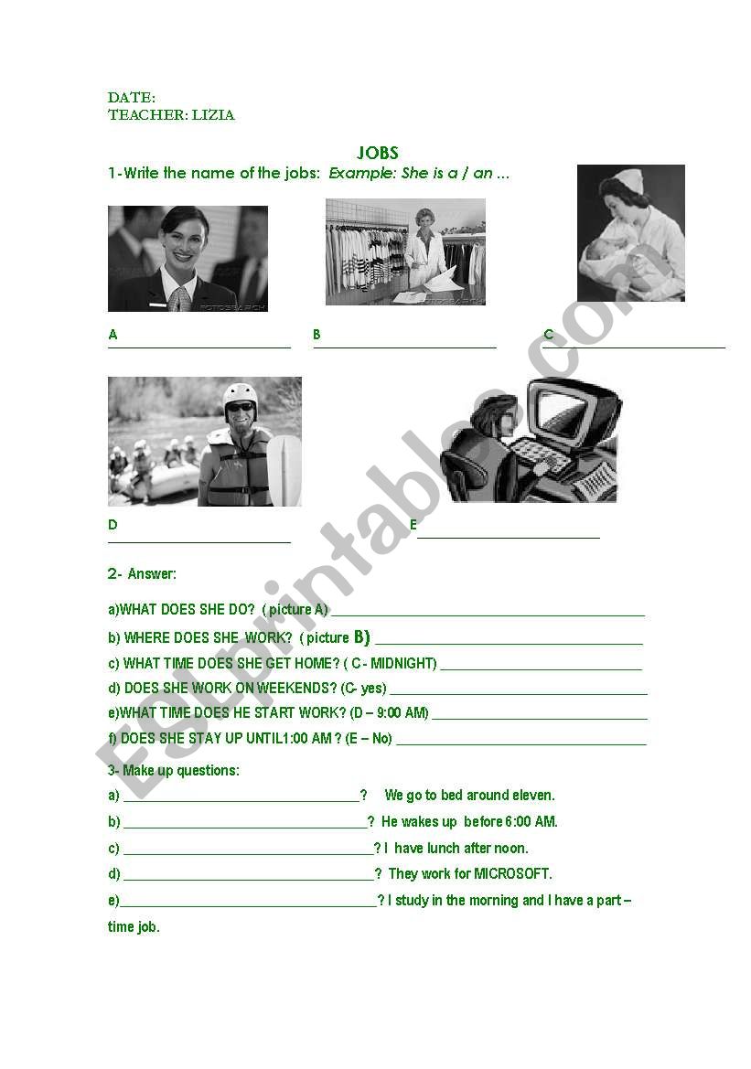 What does he/ she do? worksheet