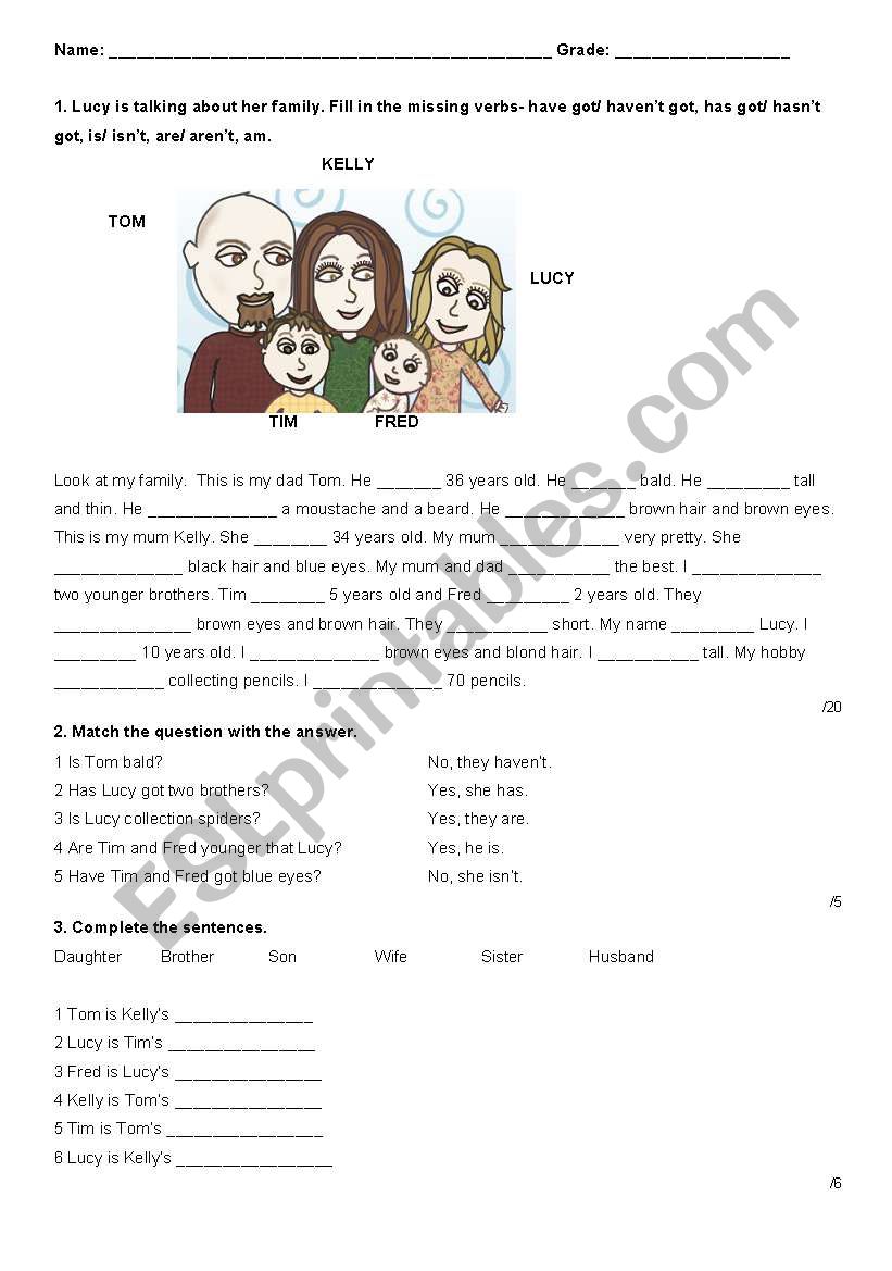 My family worksheet