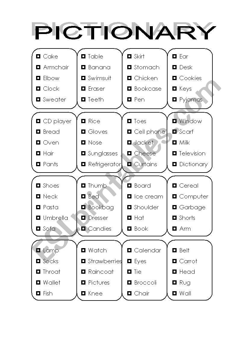 Easy Pictionary Words Printable Images and Photos finder