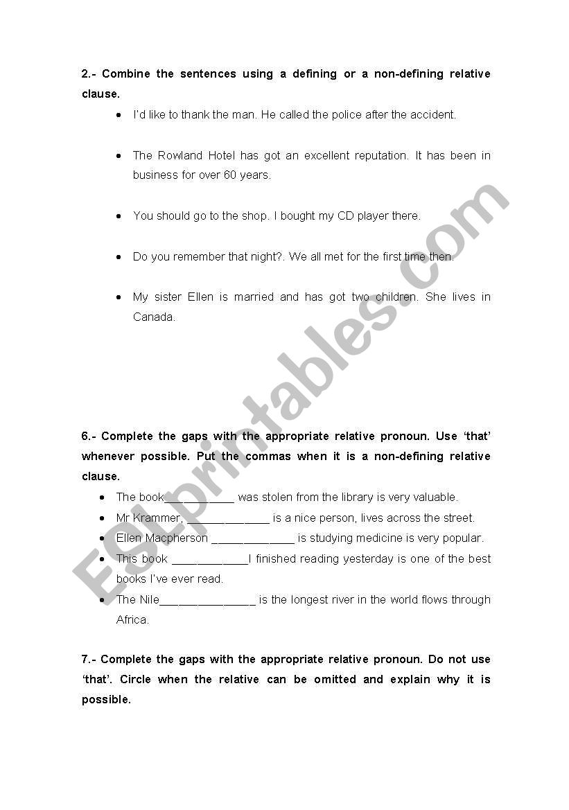 DEFINING AND NON-DEFINIING RELATIVE CLAUSES