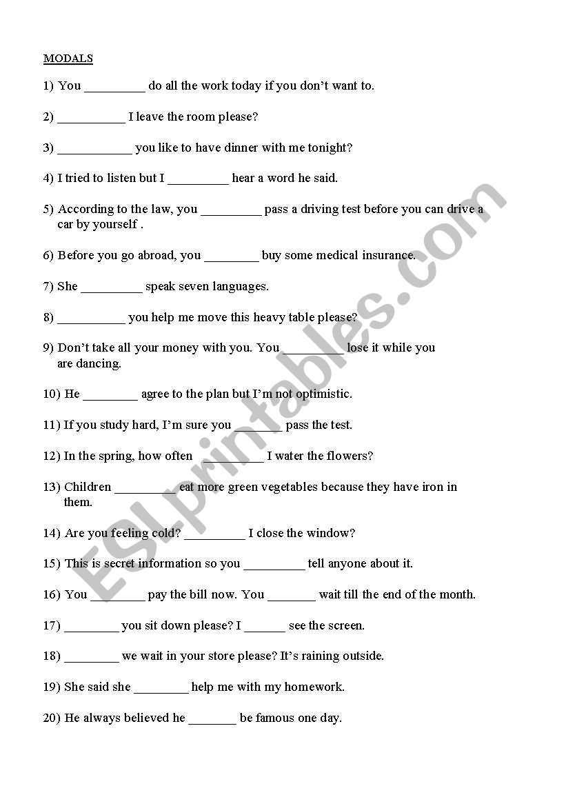 Modal verbs worksheet