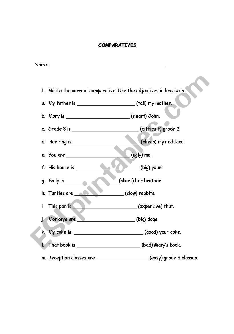 Comparative sentences review worksheet