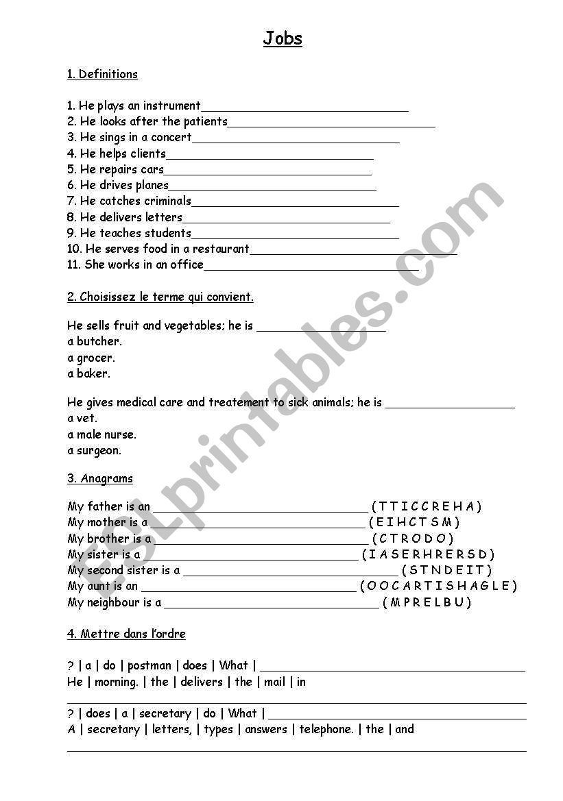 jobs worksheet