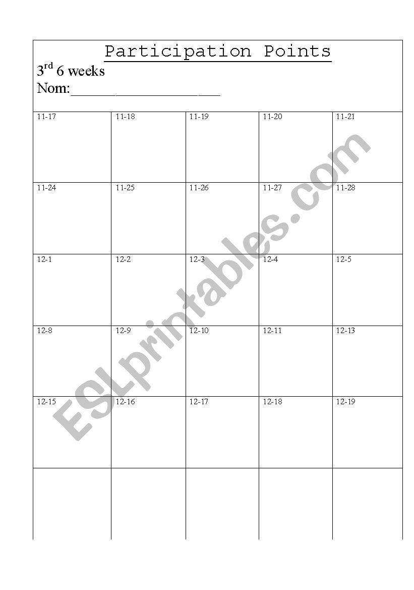 Participation Points worksheet