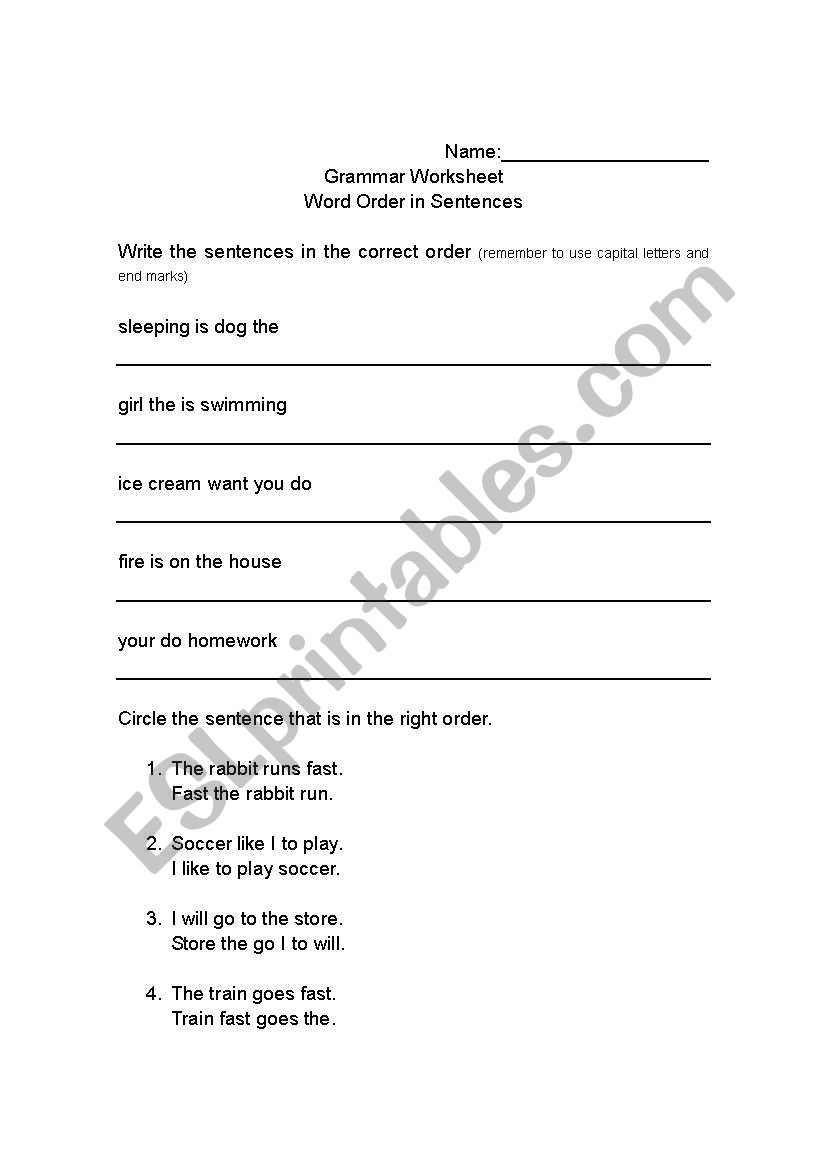 Simple Word Order worksheet