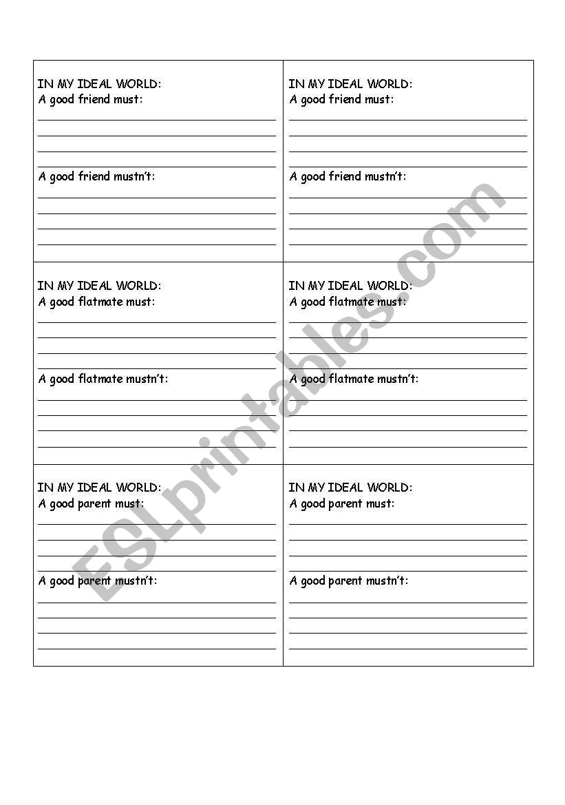 Ideal world worksheet