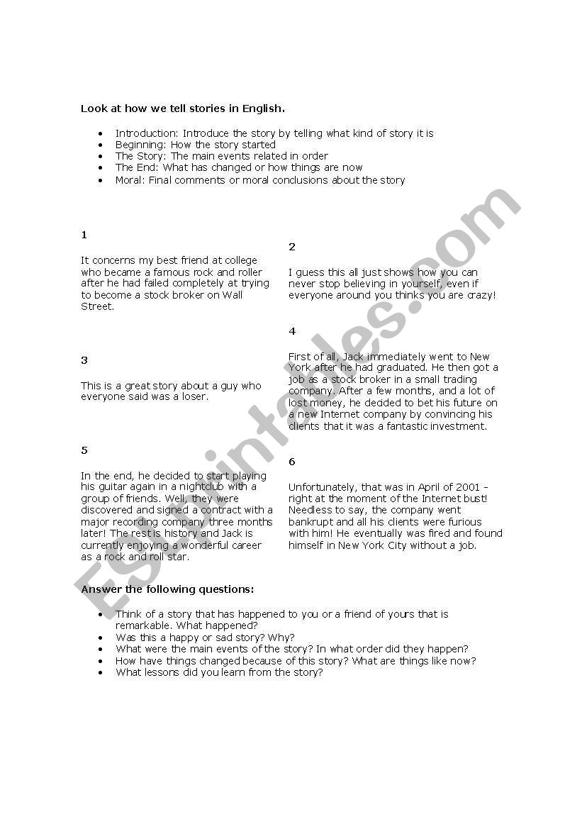 Story Order worksheet