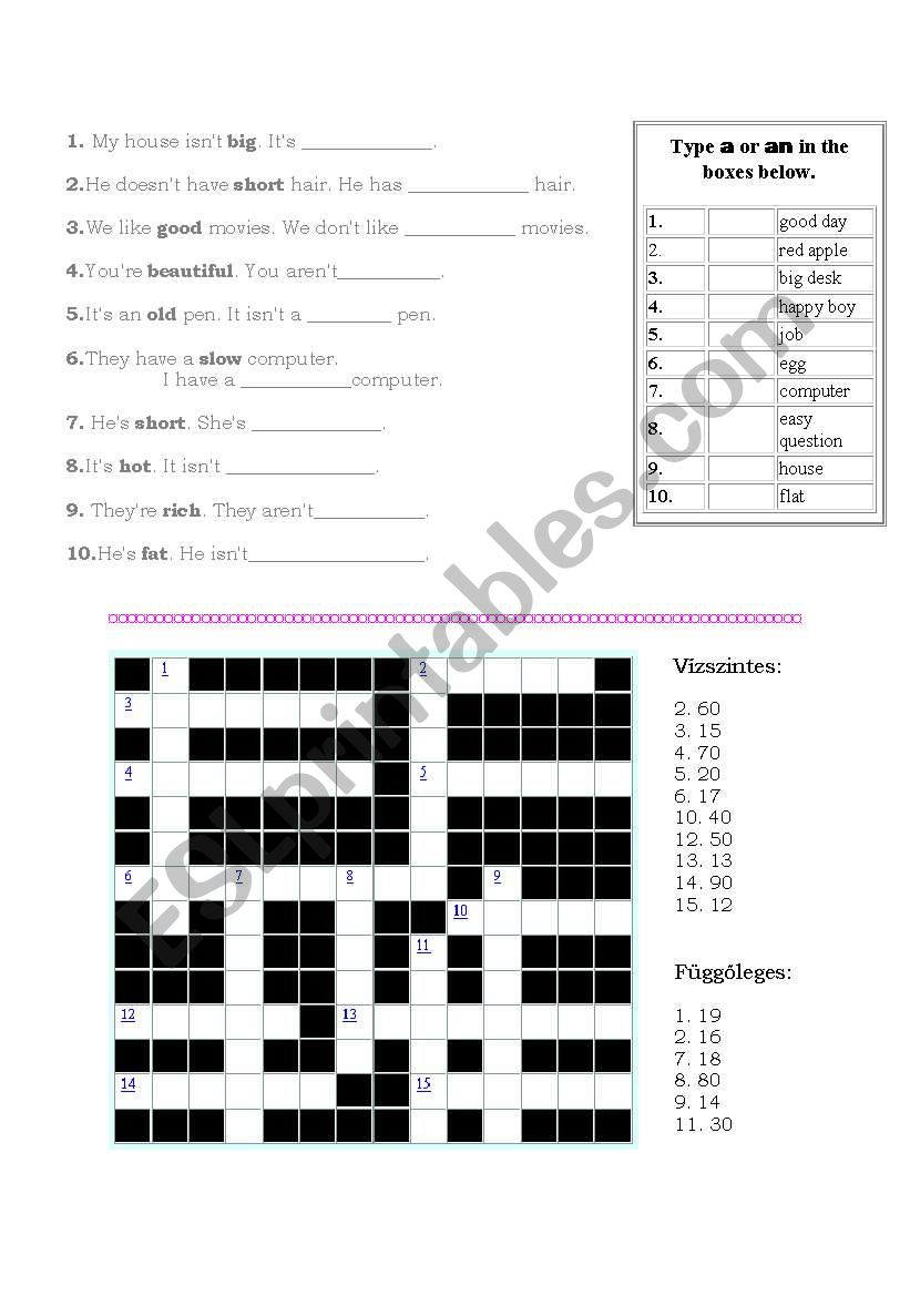 crosswords, a/an worksheet