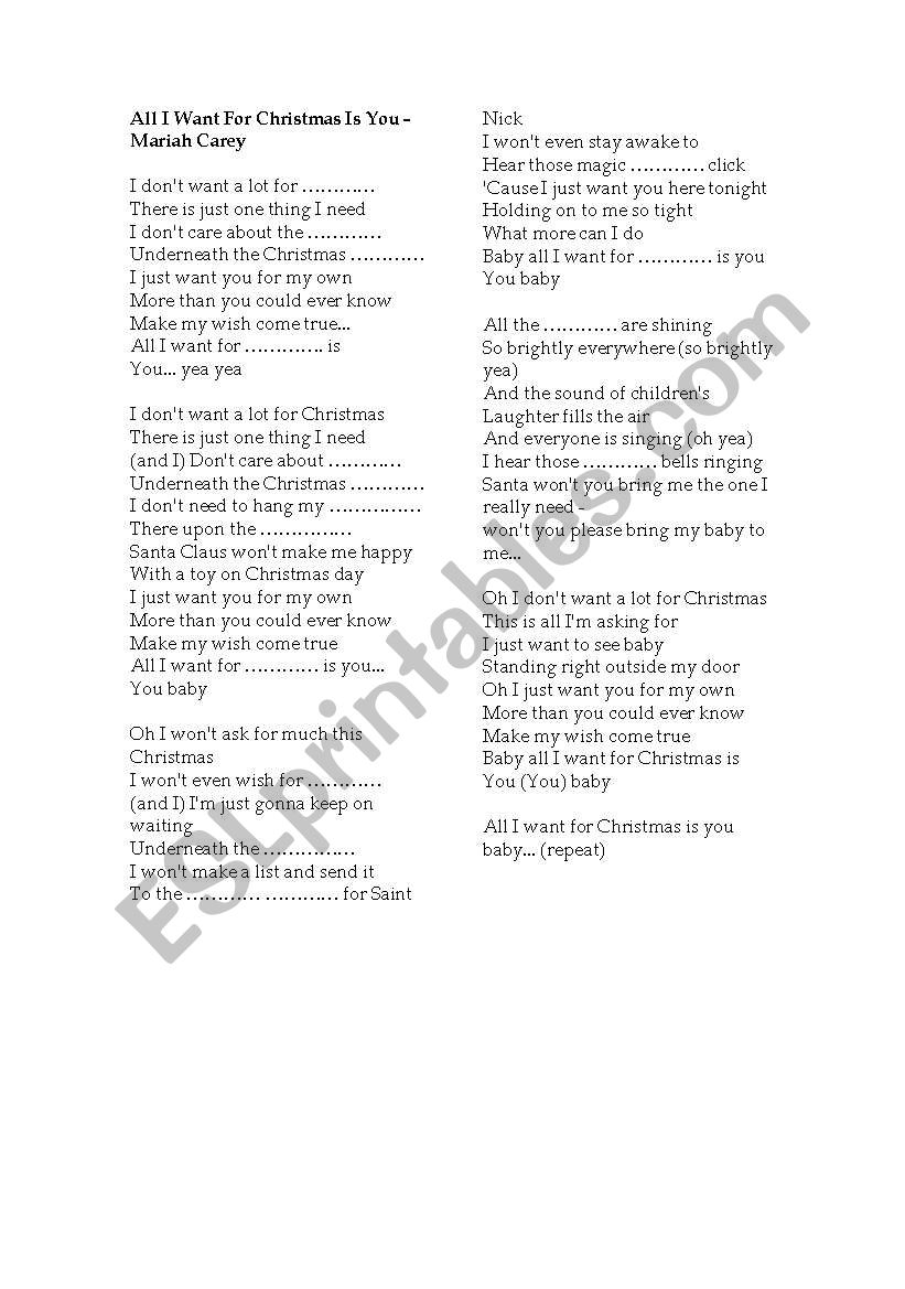 English worksheets: SONG: All I Want for Christmas is You