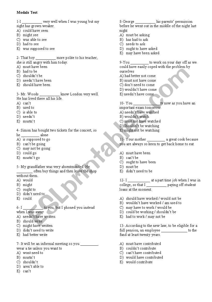 modals worksheet