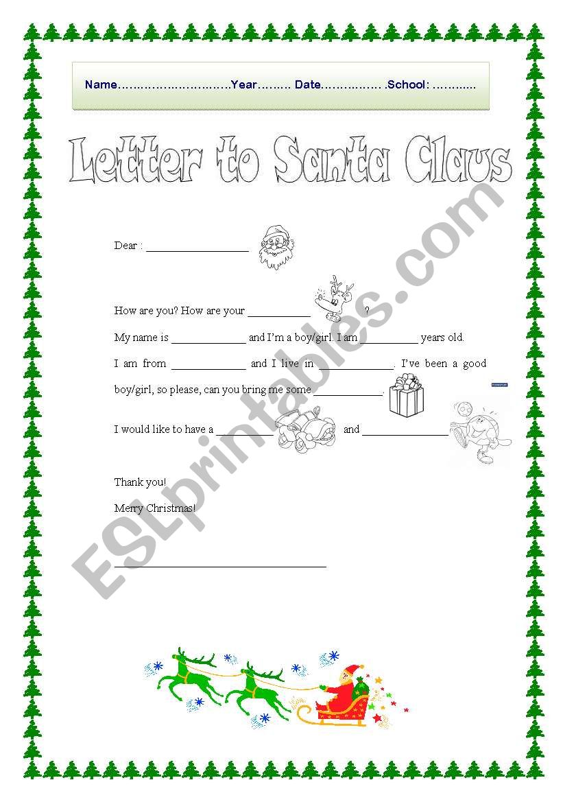 Letter To Santa Claus ESL Worksheet By Serennablack