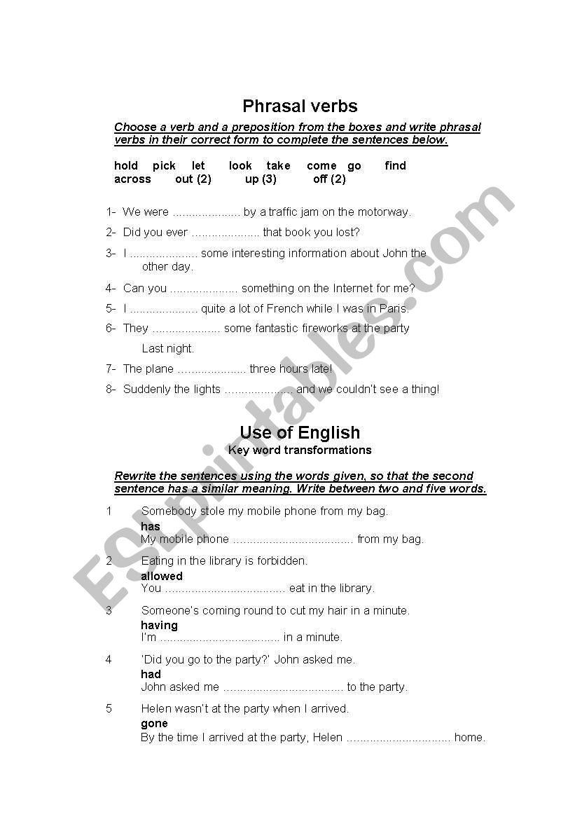 Phrasal Verbs Exercise worksheet