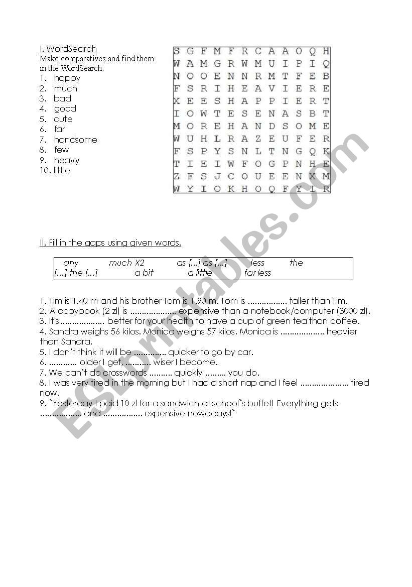 Comparatives and comparisons worksheet