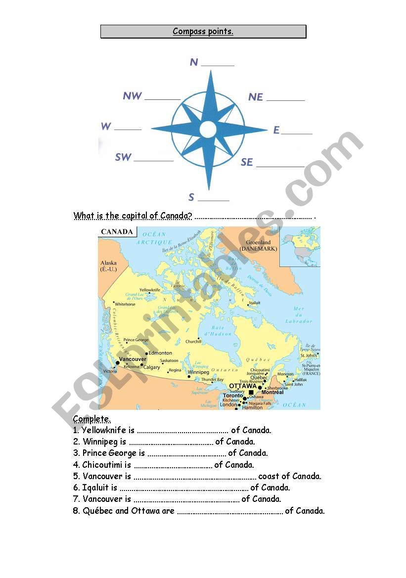 Compass Points Esl Worksheet By Aurore727 8208