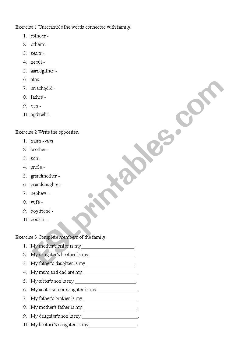 Family worksheet