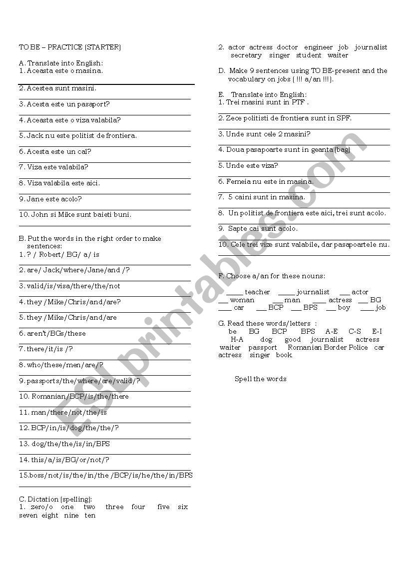 starter activities worksheet