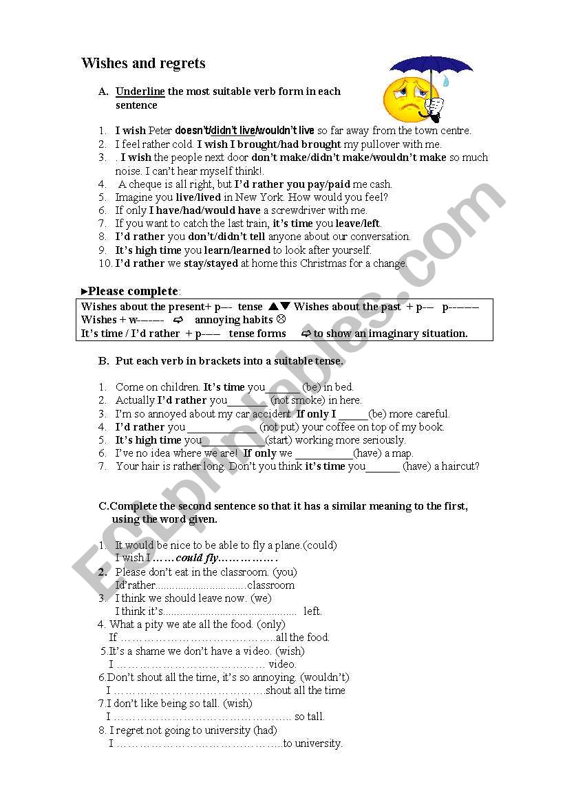 I wish... I´d rather... It´s time... - ESL worksheet by a isabel