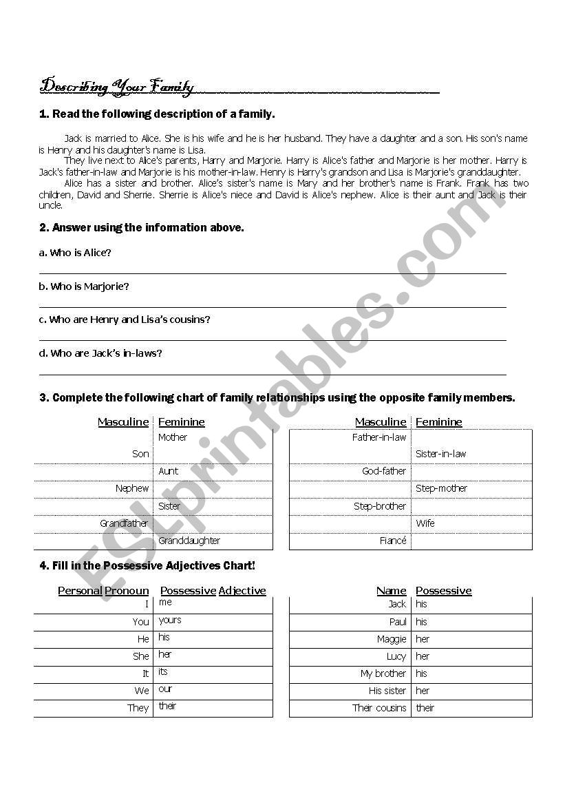 family possesive worksheet