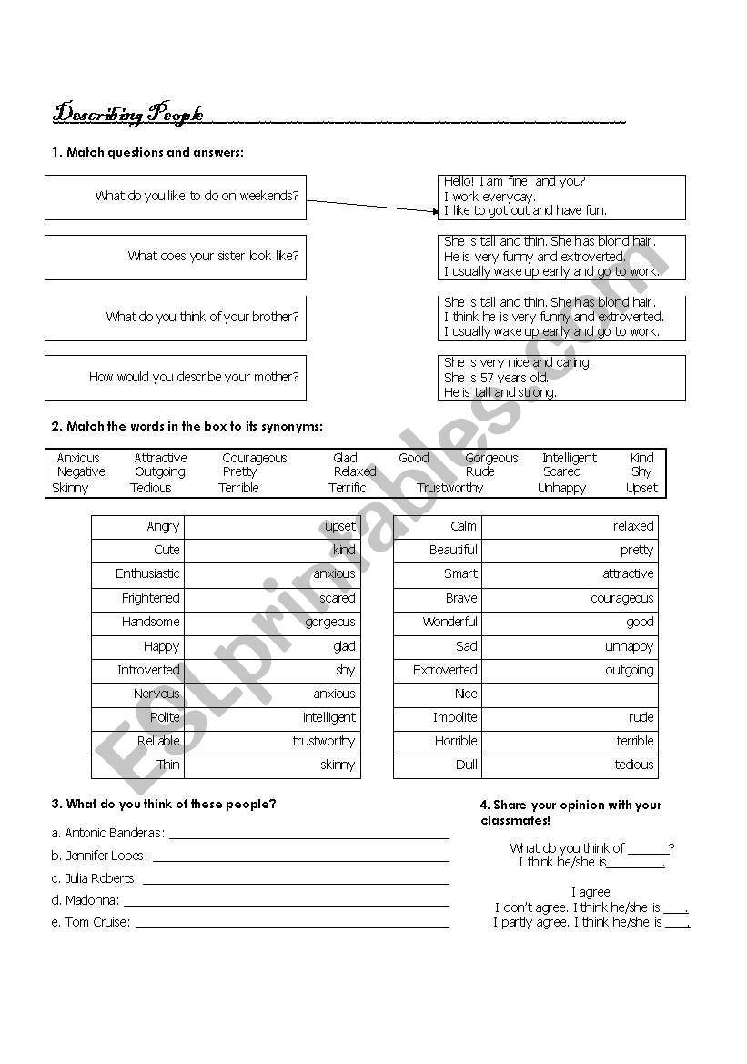 decribing people worksheet