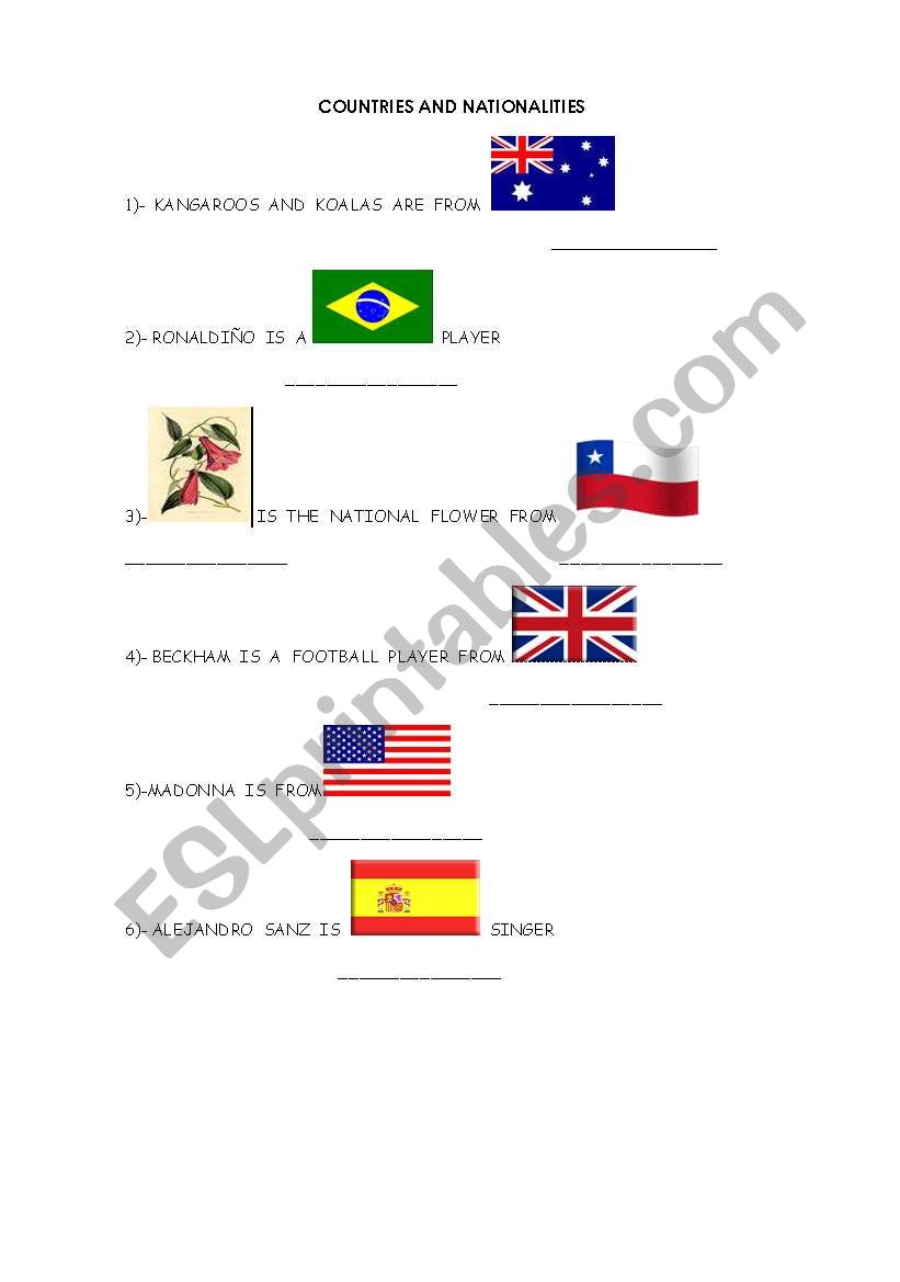 countries ans nationalities worksheet
