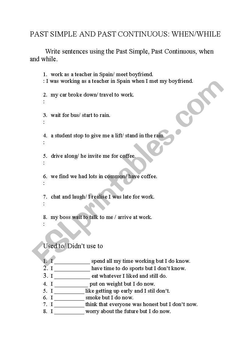 Past Simple/ Past Continuous/ used to/ didn´t use to - ESL worksheet by ...