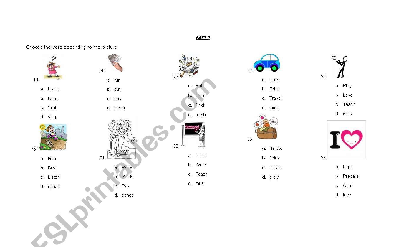 English test part II worksheet