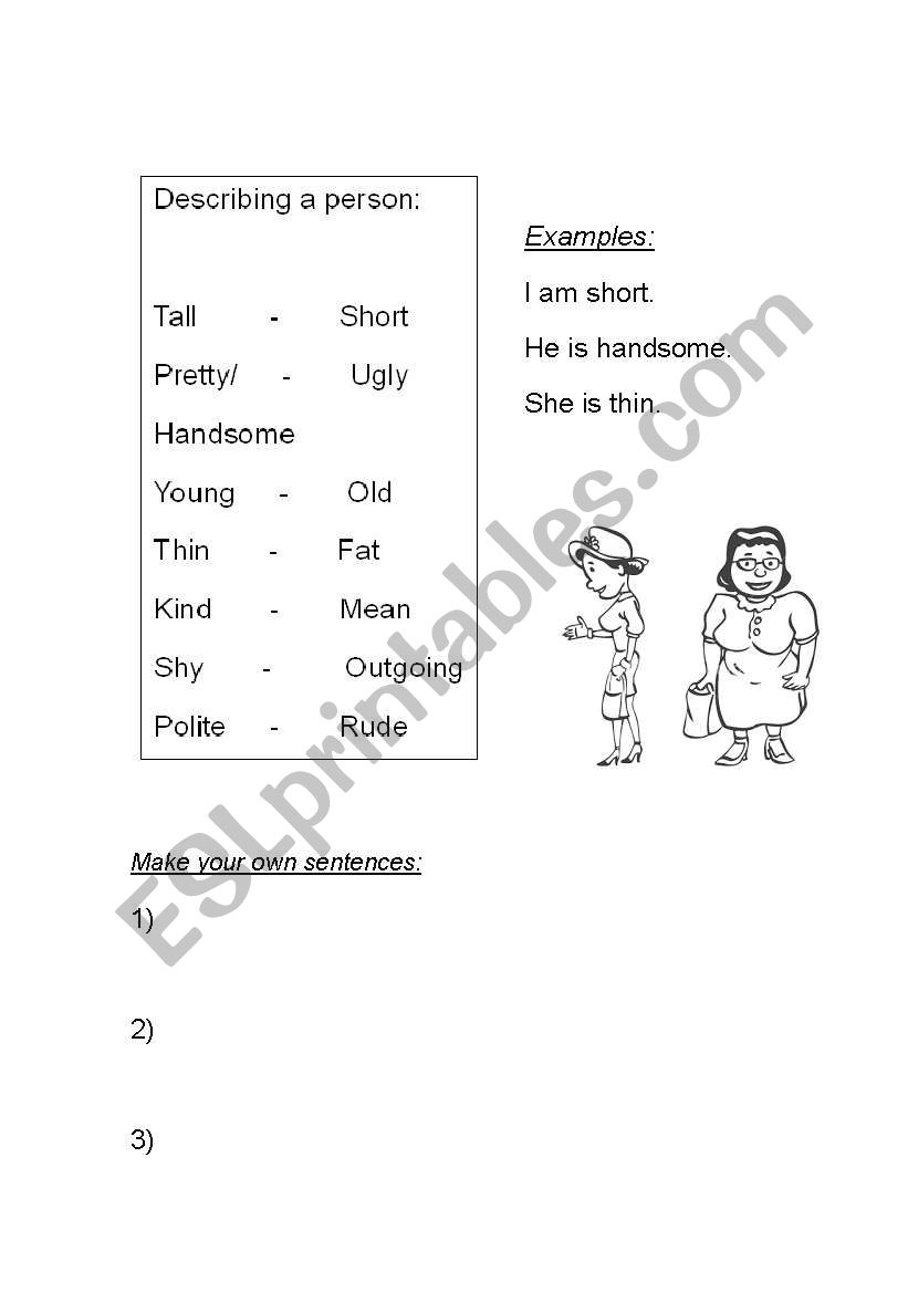 Describing a person worksheet