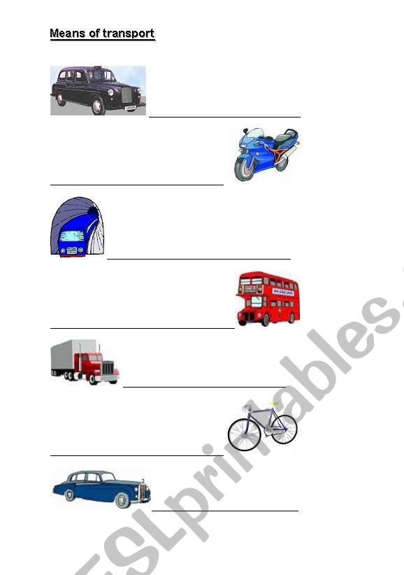 means of transport worksheet