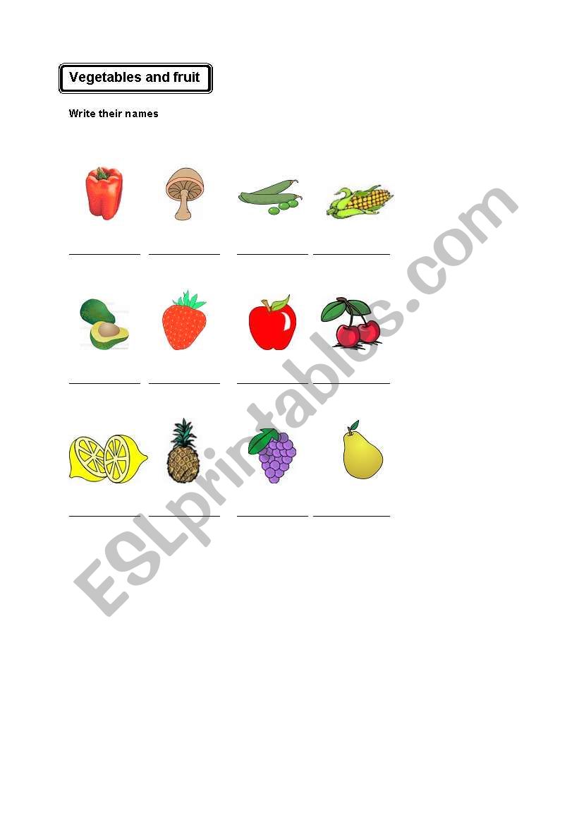 vegetables and fruit worksheet