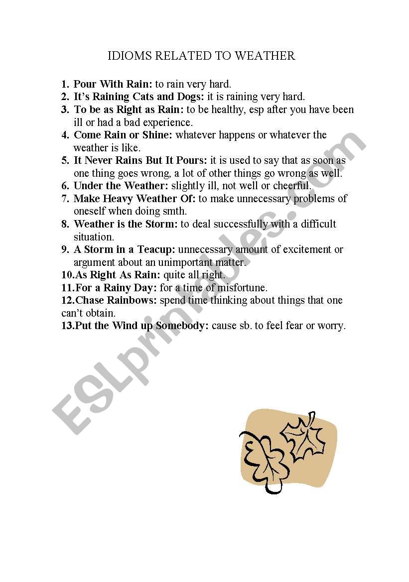 Idioms of weather worksheet