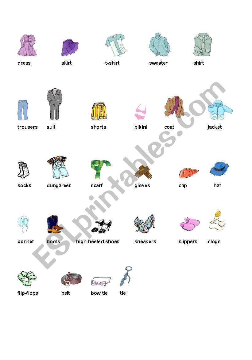 Clothes Vocabulary - ESL worksheet by cucha