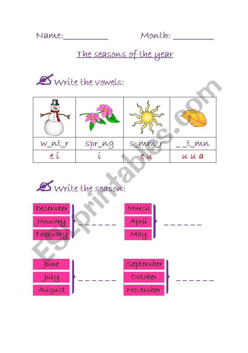 Seasons worksheet