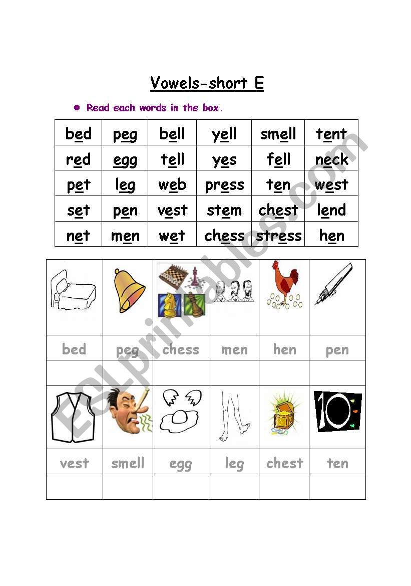 Short Vowel E Worksheets Kindergarten