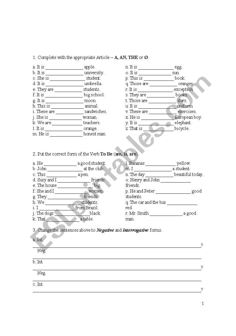 Exercises worksheet