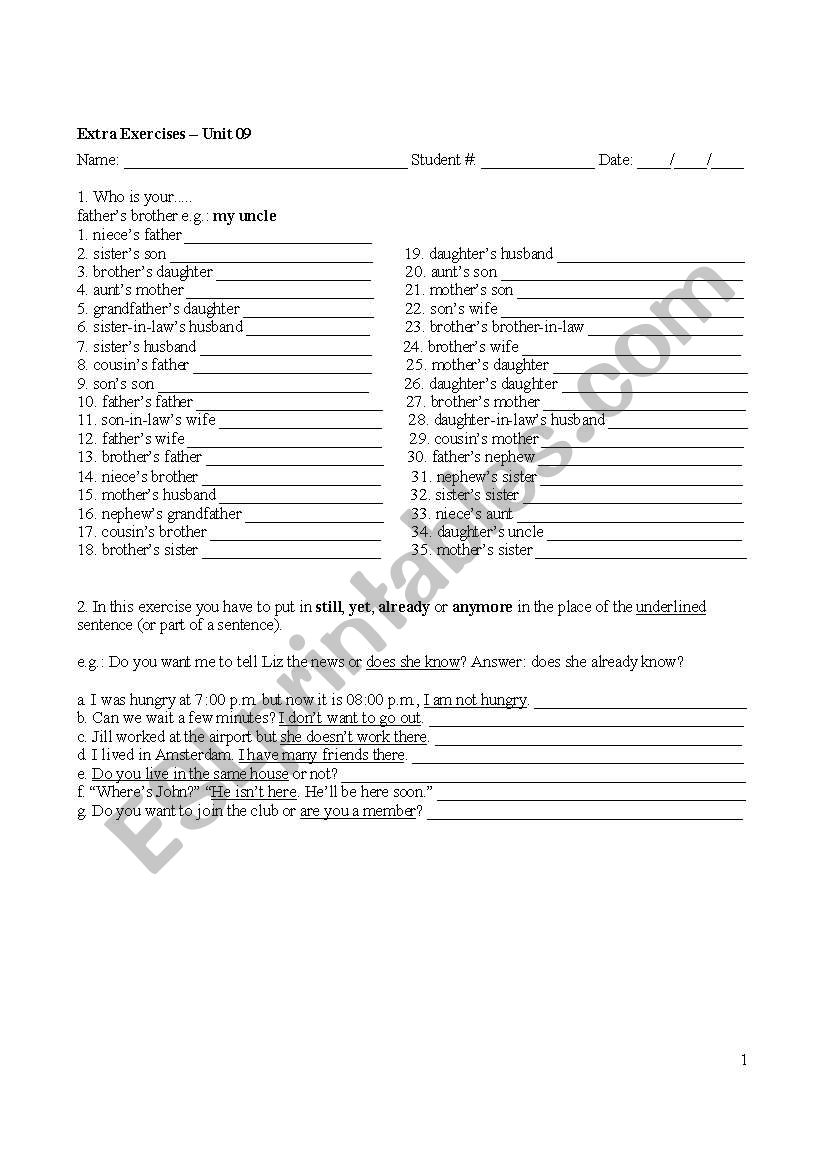 family worksheet