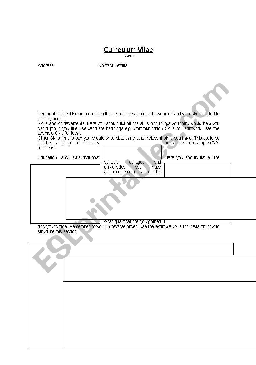 CV Template. With instructions