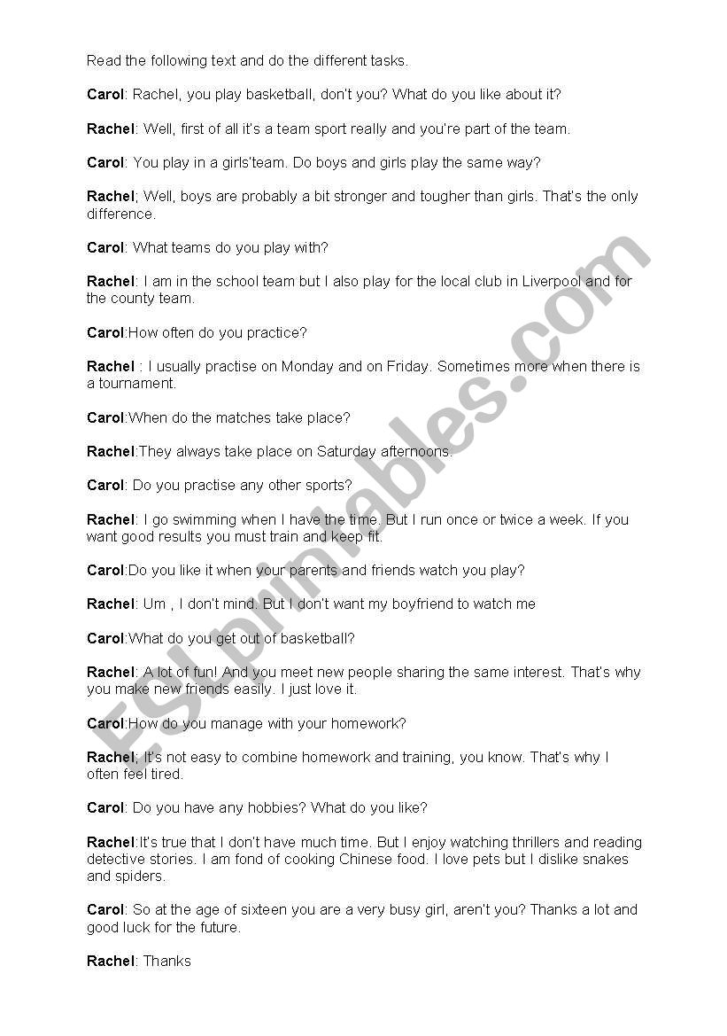 English worksheets: Rachel´s interview