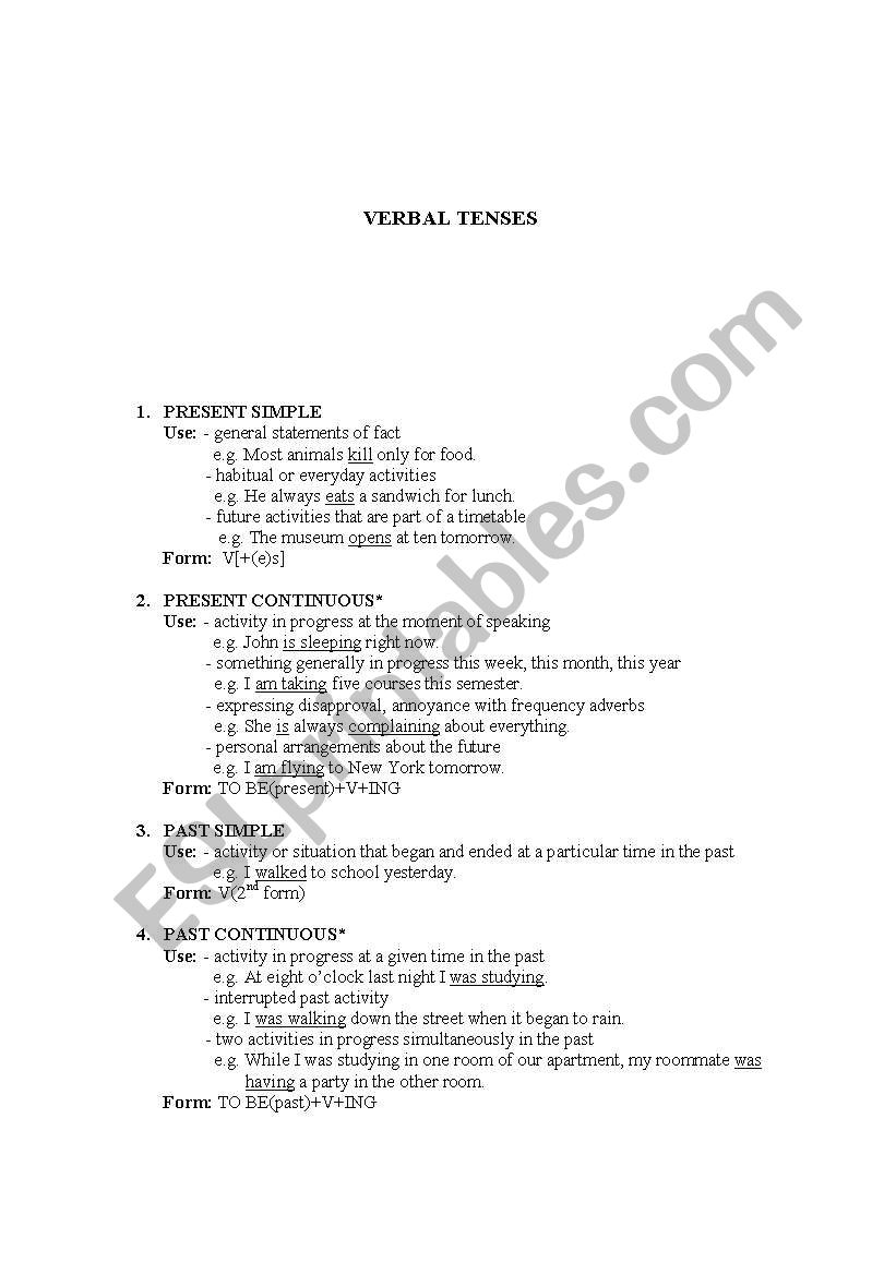 Verbal Tenses worksheet