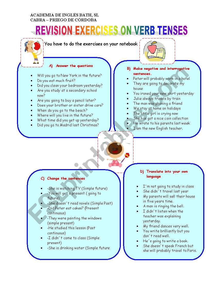 Revision Exercises On Verb Tenses ESL Worksheet By Ana M