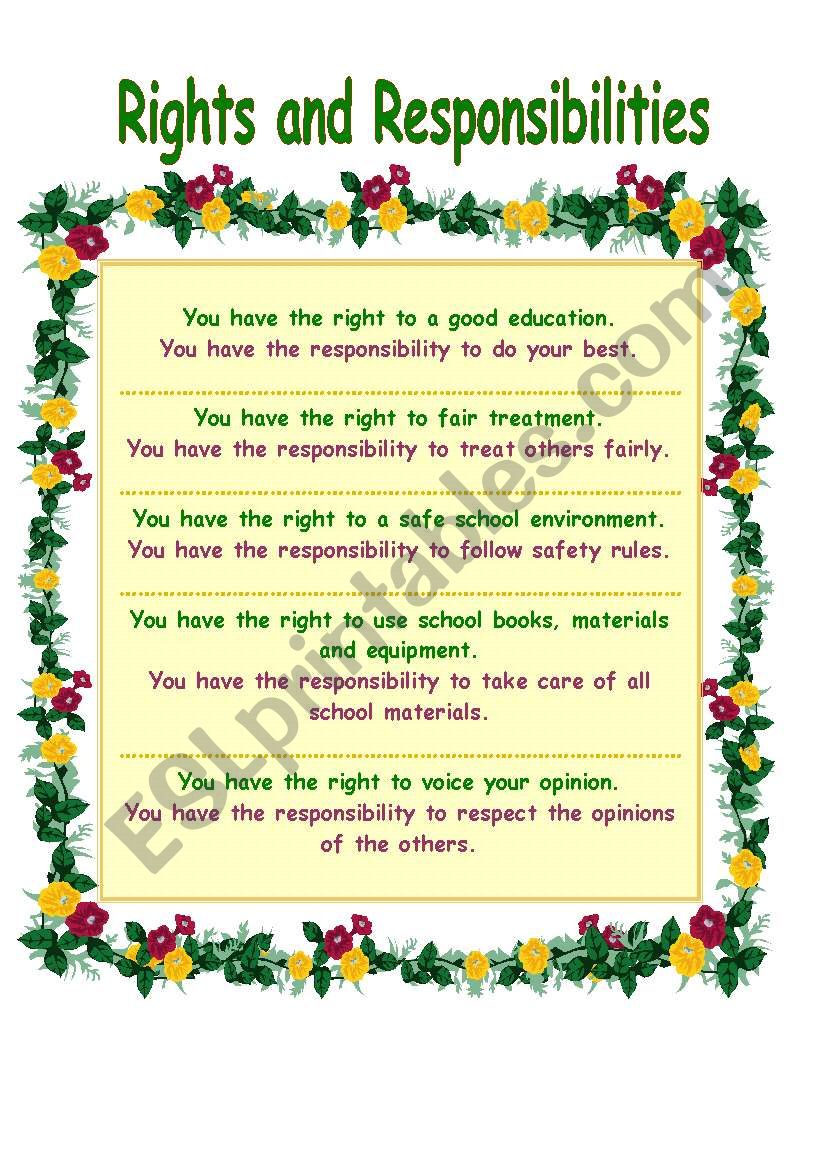 Rights And Responsibilities At School ESL Worksheet By Theoblak