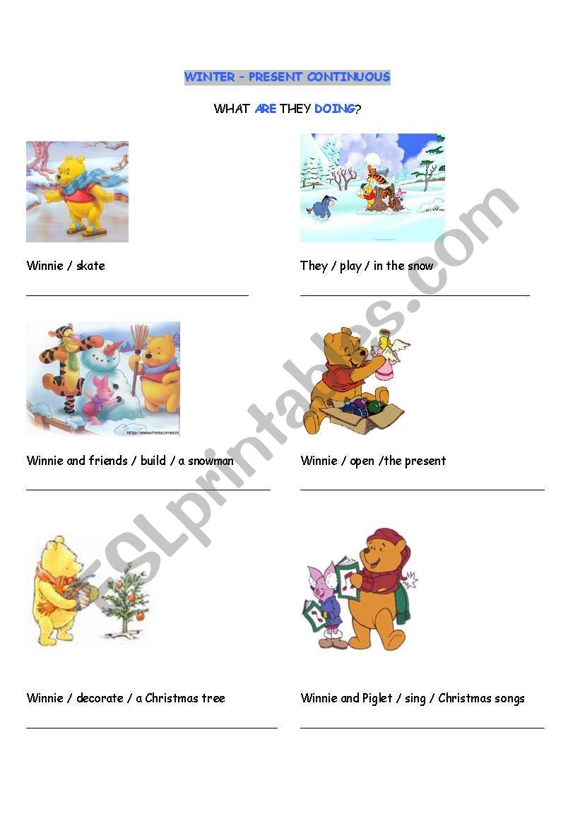winter - present continuous worksheet